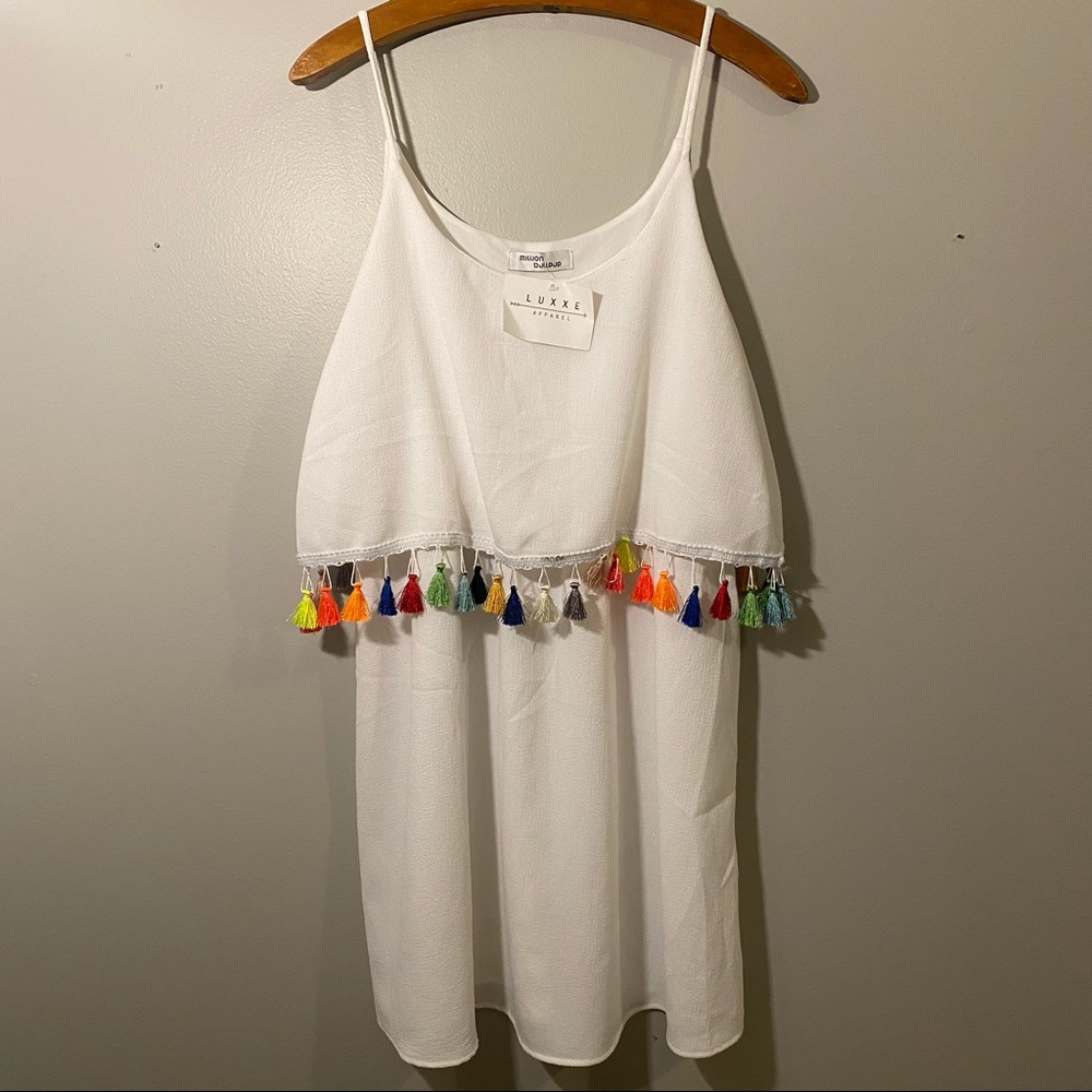 NWT Boutique white colored fringe dress